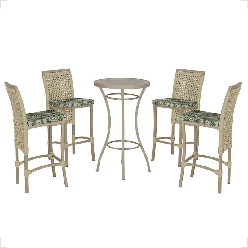 Mesa Bistrô E 4 Banquetas Roma Fendi Corda Estofado 5 Trama Rami