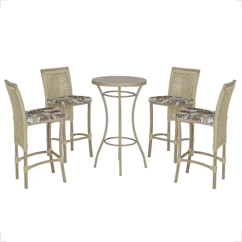 Mesa Bistrô E 4 Banquetas Roma Fendi Corda Estofado 6 Trama Rami