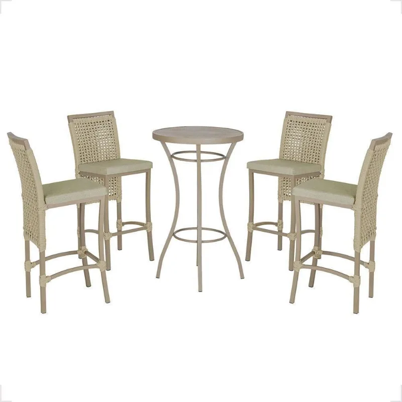 Mesa Bistrô E 4 Banquetas Roma Fendi Corda Estofado 7 Trama Rami