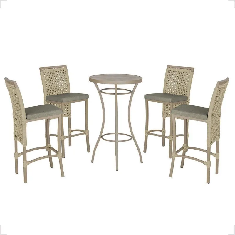 Mesa Bistrô E 4 Banquetas Roma Fendi Corda Estofado 8 Trama Rami
