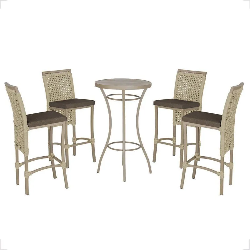 Mesa Bistrô E 4 Banquetas Roma Fendi Corda Estofado 9 Trama Rami