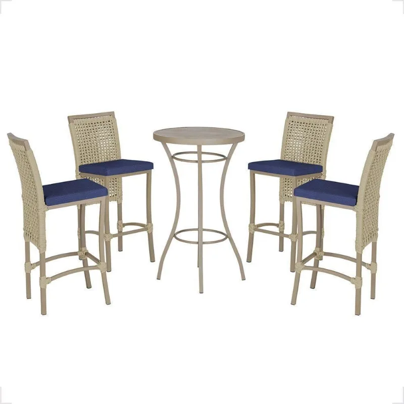 Mesa Bistrô 4 Banquetas Roma Fendi Corda Estofado 10 Trama Rami