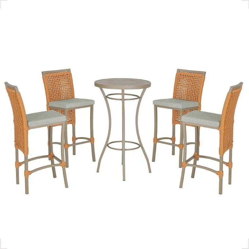 Mesa Bistrô Com 4 Banquetas Roma Fendi Corda Náutica 3 Trama Terra Cota - Trama