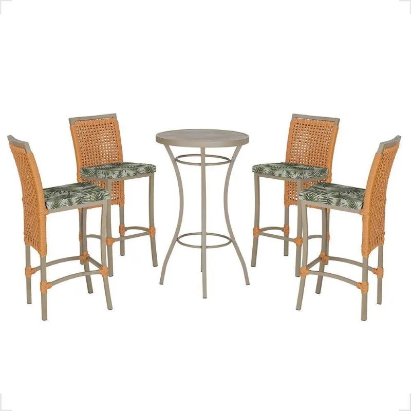 Mesa Bistrô E 4 Banquetas Roma Fendi Corda Estofado 5 Trama Terra Cota
