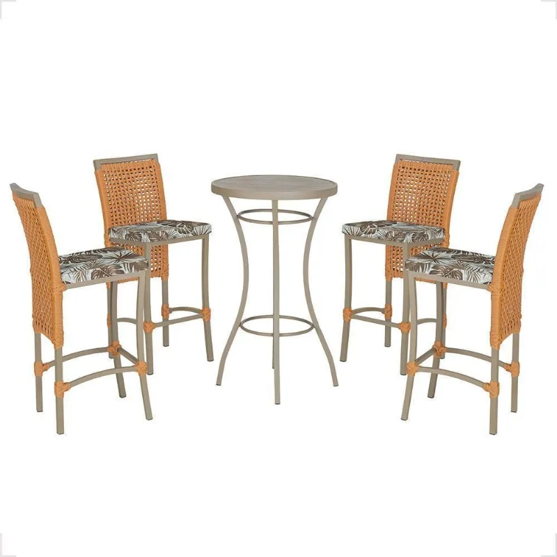 Mesa Bistrô E 4 Banquetas Roma Fendi Corda Estofado 6 Trama Terra Cota