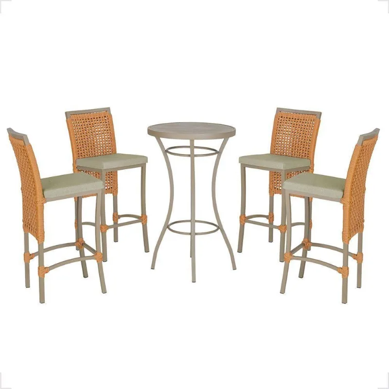 Mesa Bistrô E 4 Banquetas Roma Fendi Corda Estofado 7 Trama Terra Cota
