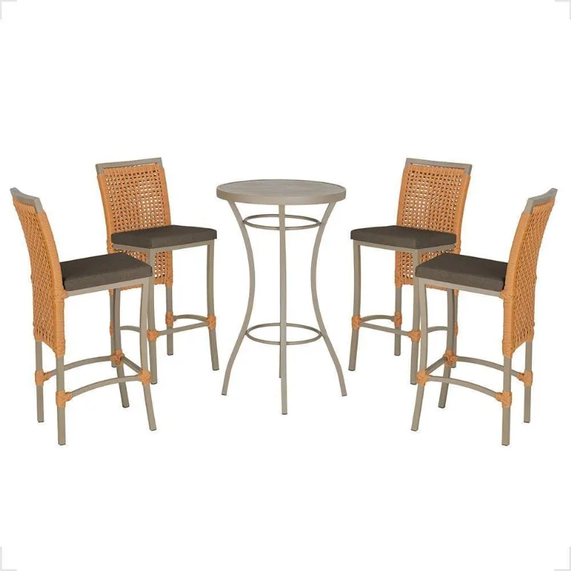 Mesa Bistrô E 4 Banquetas Roma Fendi Corda Estofado 9 Trama Terra Cota
