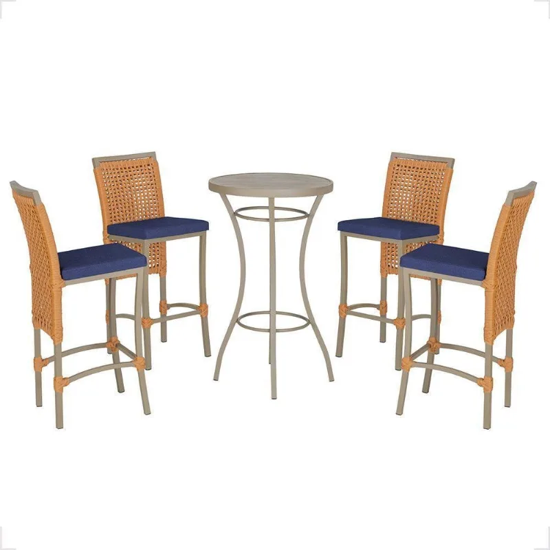 Mesa Bistrô 4 Banquetas Roma Fendi Corda Estofado 10 Trama Terra Cota
