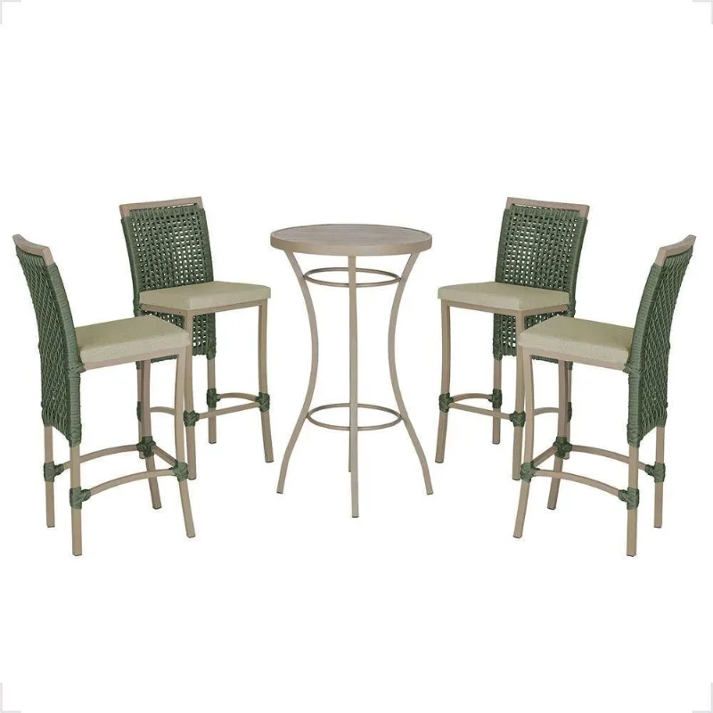 Mesa Bistrô E 4 Banquetas Roma Fendi Corda Estofado 7 Trama Verde - Trama