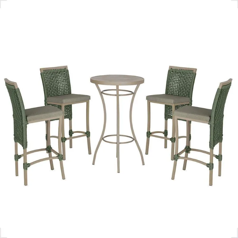 Mesa Bistrô E 4 Banquetas Roma Fendi Corda Estofado 8 Trama Verde