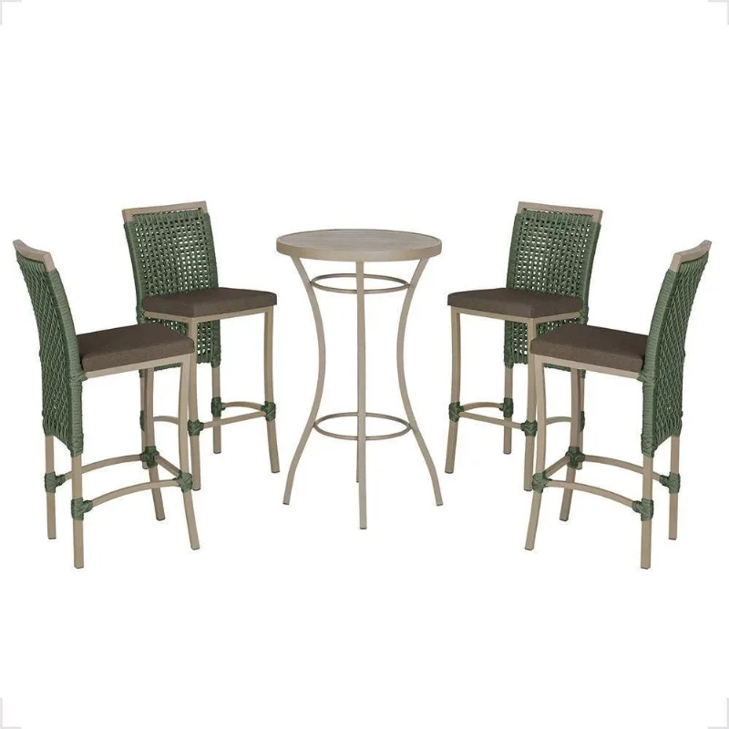 Mesa Bistrô E 4 Banquetas Roma Fendi Corda Estofado 9 Trama Verde - Trama