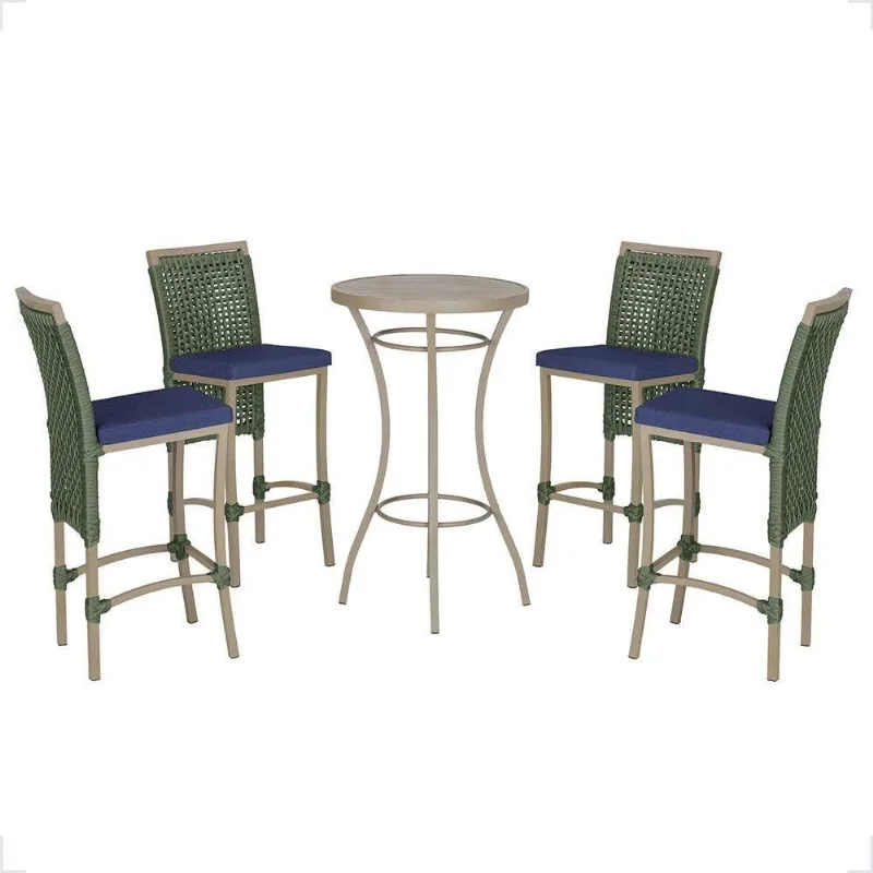 Mesa Bistrô 4 Banquetas Roma Fendi Corda Estofado 10 Trama Verde - Trama