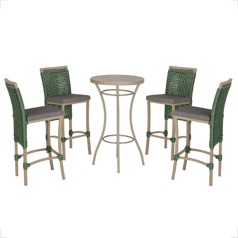 Mesa Bistro E 4 Banquetas Roma Fendi Corda Náutica 11 Verde - Trama
