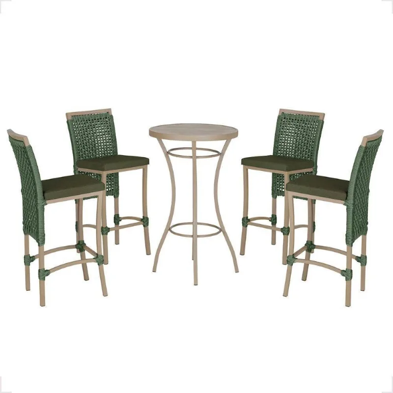 Mesa Bistro E 4 Banquetas Roma Fendi Corda Náutica 12 Verde - Trama