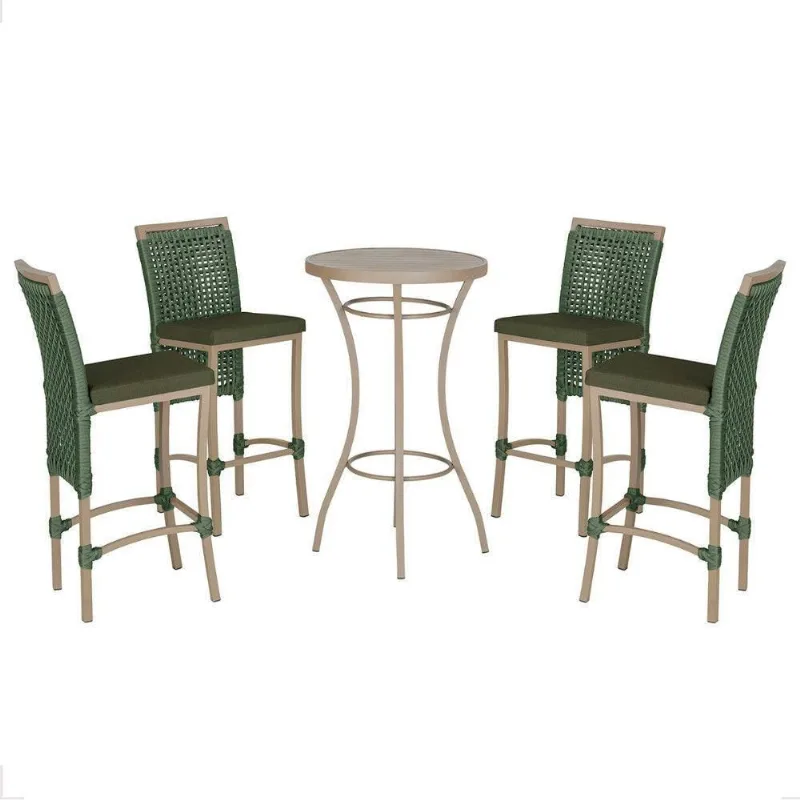 Mesa Bistro E 4 Banquetas Roma Fendi Corda Náutica 13 Trama Verde - Trama