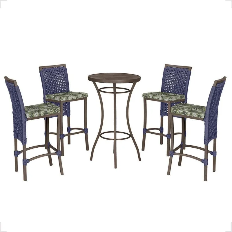 Mesa Bistrô E 4 Banquetas Roma Marrom Corda Estofado 5 Trama Azul - Trama