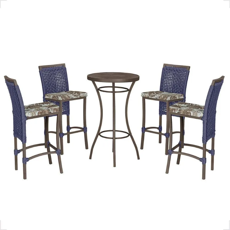Mesa Bistrô E 4 Banquetas Roma Marrom Corda Estofado 6 Trama Azul - Trama