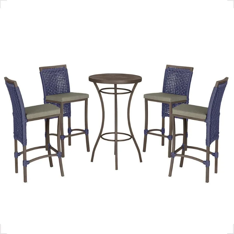 Mesa Bistrô E 4 Banquetas Roma Marrom Corda Estofado 8 Trama Azul - Trama