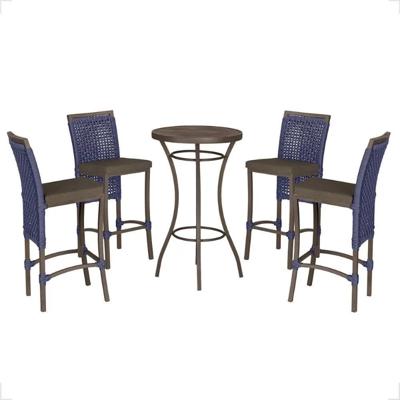 Mesa Bistrô E 4 Banquetas Roma Marrom Corda Estofado 9 Trama Azul - Trama
