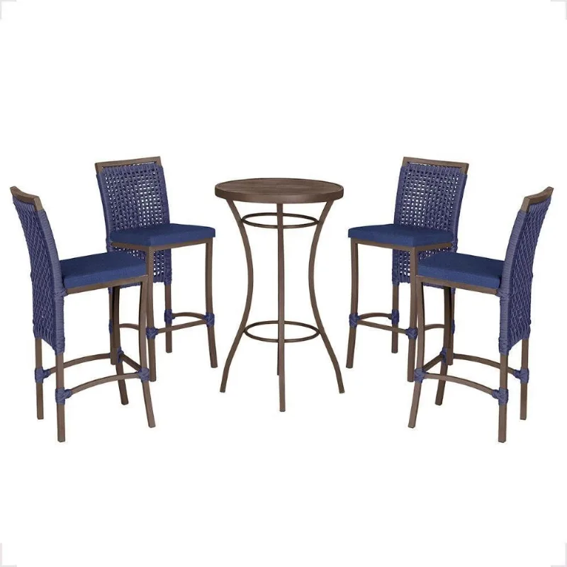 Mesa Bistro E 4 Banquetas Roma Marrom, Corda Náutica 10 Azul - Trama