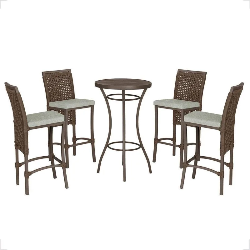 Mesa Bistrô 4 Banquetas Roma Marrom Corda Náutica 3 Trama Marrom - Trama