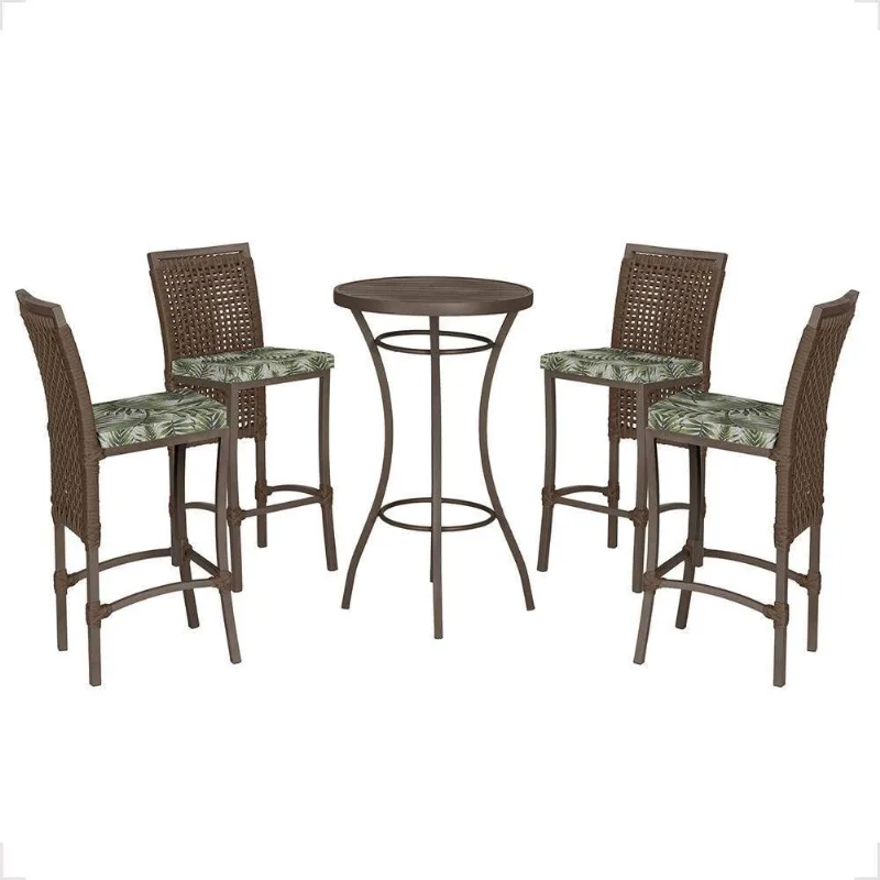 Mesa Bistrô E 4 Banquetas Roma Marrom Corda Estofado 5 Trama Marrom - Trama