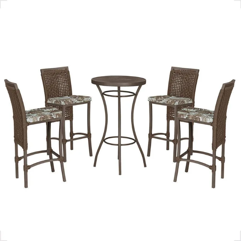 Mesa Bistrô E 4 Banquetas Roma Marrom Corda Estofado 6 Trama Marrom - Trama