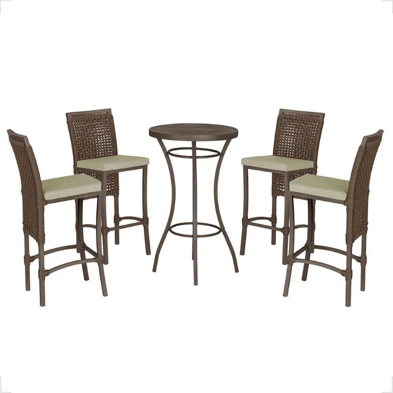 Mesa Bistrô E 4 Banquetas Roma Marrom Corda Estofado 7 Trama Marrom - Trama