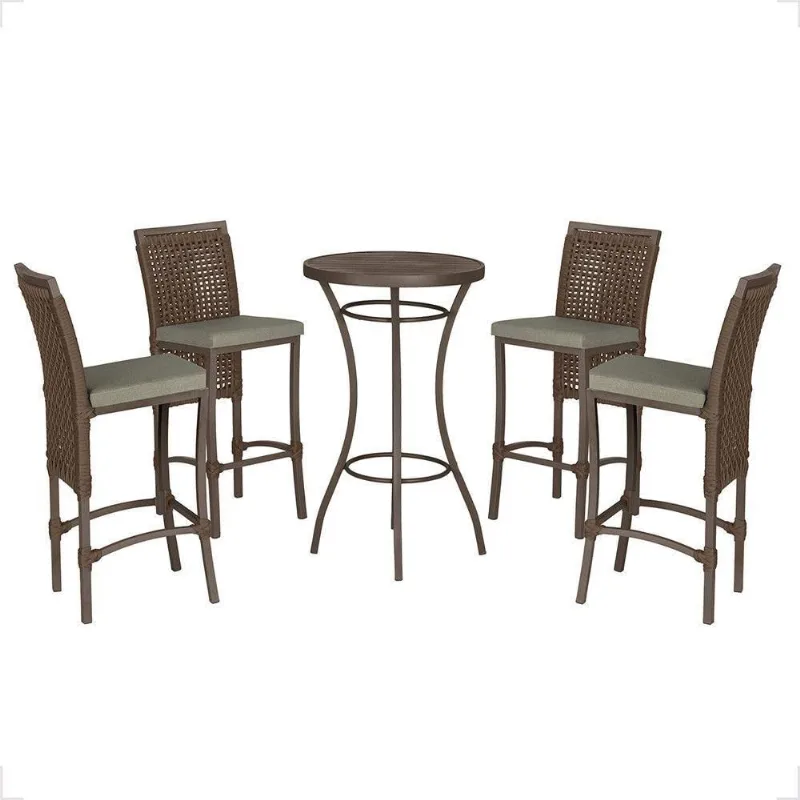 Mesa Bistrô E 4 Banquetas Roma Marrom Corda Estofado 8 Trama Marrom - Trama