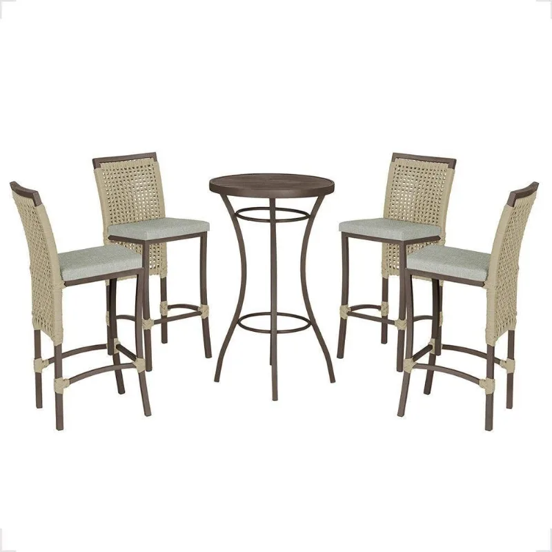 Mesa Bistrô 4 Banquetas Roma Marrom Corda Náutica 3 Trama Rami - Trama