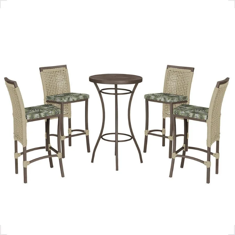 Mesa Bistrô E 4 Banquetas Roma Marrom Corda Estofado 5 Trama Rami - Trama