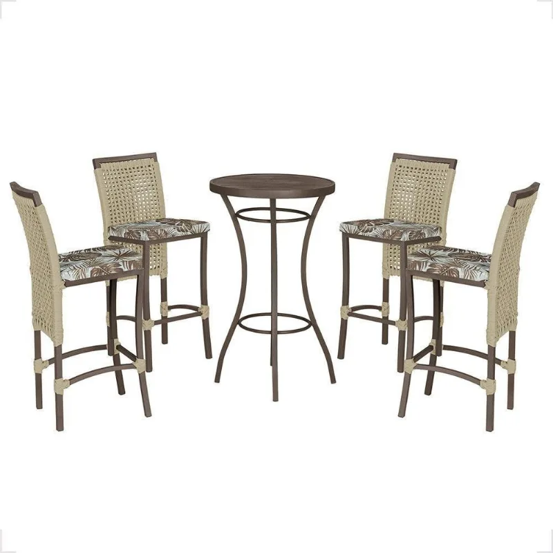 Mesa Bistrô E 4 Banquetas Roma Marrom Corda Estofado 6 Trama Rami - Trama