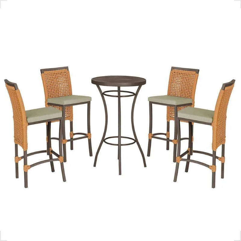 Mesa Bistrô E 4 Banquetas Roma Marrom Corda Estofado 7 Trama Terra Cota - Trama