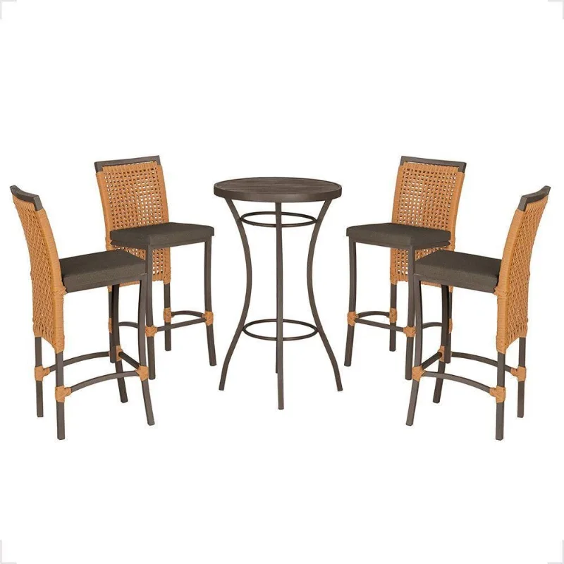Mesa Bistrô E 4 Banquetas Roma Marrom Corda Estofado 9 Trama Terra Cota - Trama