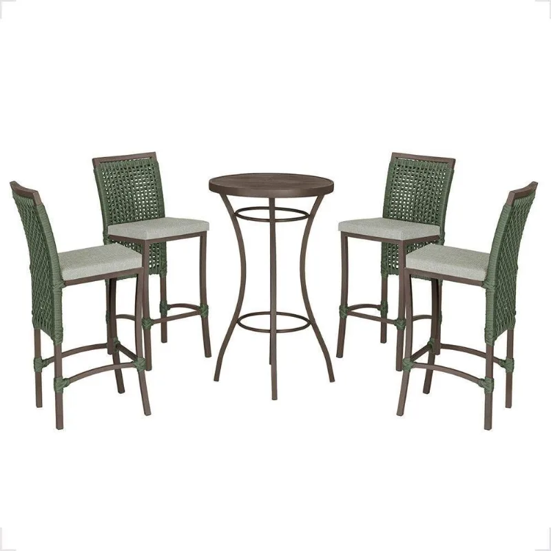 Mesa Bistrô 4 Banquetas Roma Marrom Corda Náutica 3 Trama Verde