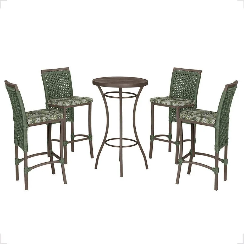 Mesa Bistrô E 4 Banquetas Roma Marrom Corda Estofado 5 Trama Verde