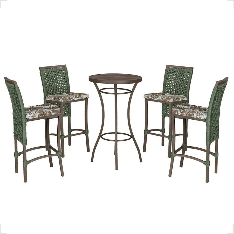 Mesa Bistrô E 4 Banquetas Roma Marrom Corda Estofado 6 Trama Verde
