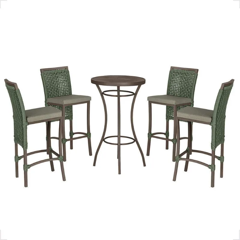 Mesa Bistrô E 4 Banquetas Roma Marrom Corda Estofado 8 Trama Verde
