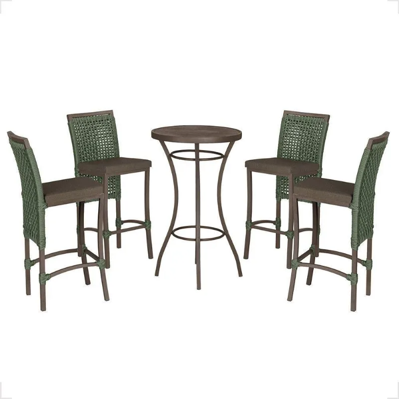 Mesa Bistrô E 4 Banquetas Roma Marrom Corda Estofado 9 Trama Verde