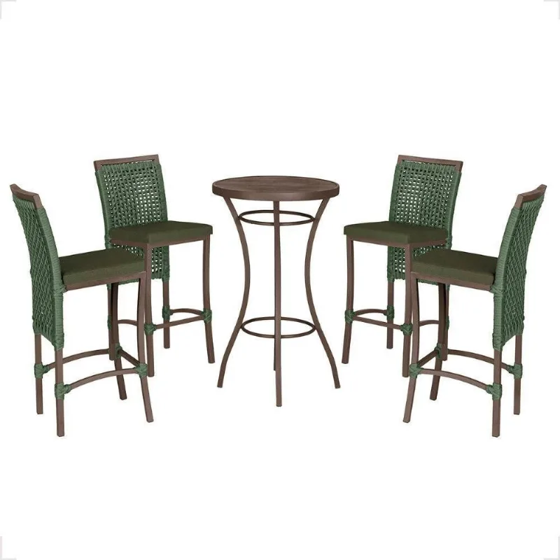 Mesa Bistro E 4 Banquetas Roma Marrom Corda Náutica 12 Verde - Trama