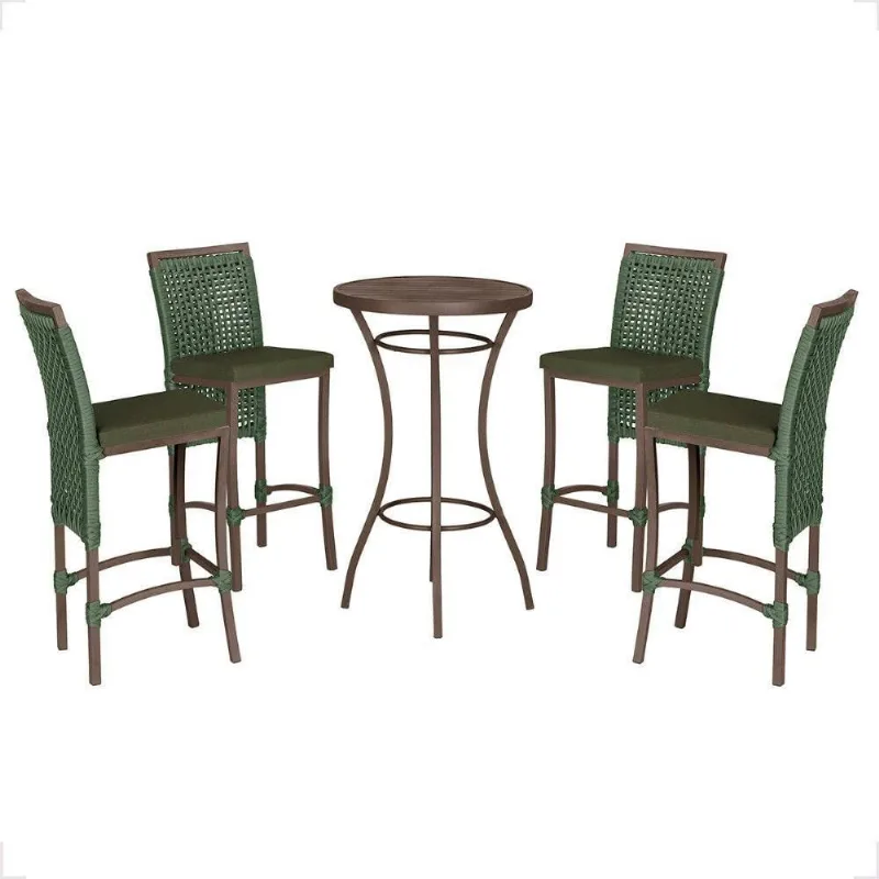 Mesa Bistro E 4 Banquetas Roma Marrom Corda Náutica 13 Verde - Trama