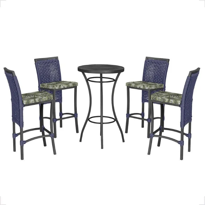 Mesa Bistrô E 4 Banquetas Roma Preta Corda Estofado 5 Trama Azul - Trama