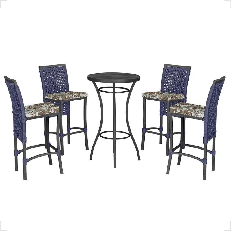Mesa Bistrô E 4 Banquetas Roma Preta Corda Estofado 6 Trama Azul - Trama