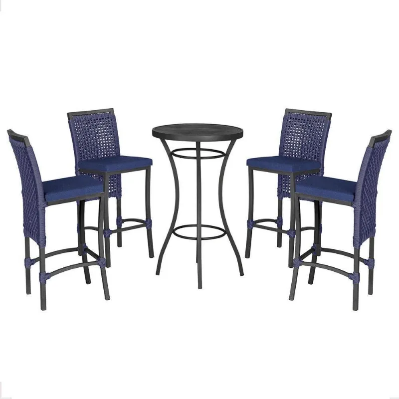 Mesa Bistro E 4 Banquetas Roma Preta Corda Náutica 10 Azul - Trama