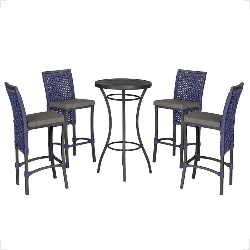 Mesa Bistro E 4 Banquetas Roma Preta Corda Náutica 11 Azul - Trama