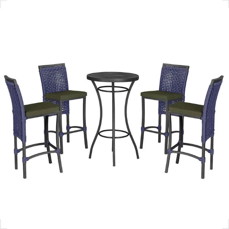 Mesa Bistro E 4 Banquetas Roma Preta Corda Náutica 13 Azul - Trama