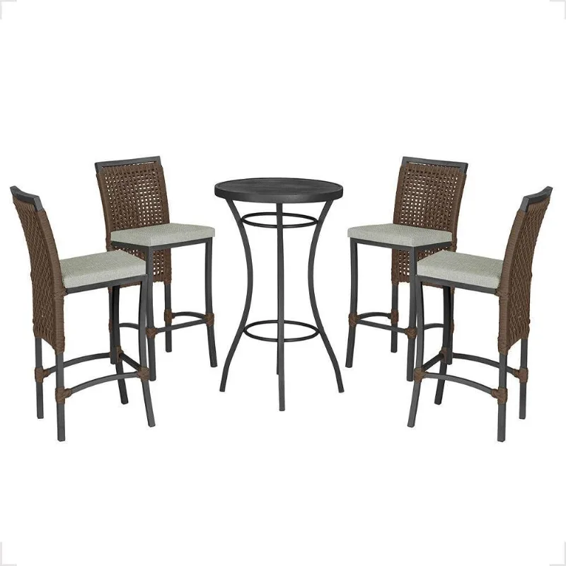 Mesa Bistrô Com 4 Banquetas Roma Preta Corda Náutica 3 Trama Marrom - Trama