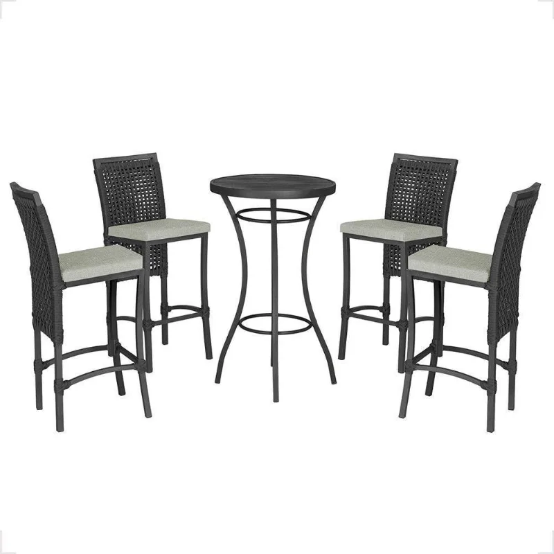 Mesa Bistrô Com 4 Banquetas Roma Preta Corda Náutica 3 Trama Preto