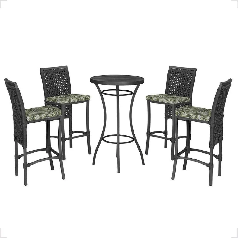 Mesa Bistrô E 4 Banquetas Roma Preta Corda Estofado 5 Trama Preto
