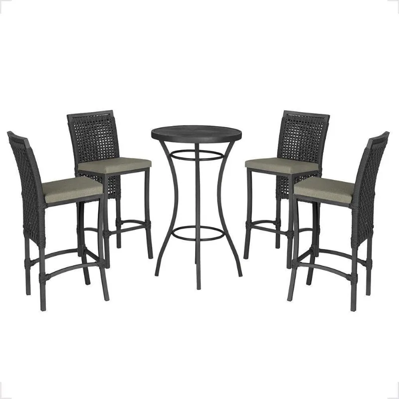 Mesa Bistrô E 4 Banquetas Roma Preta Corda Estofado 8 Trama Preto - Trama